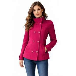 H&M Divided Fuchsia Wool Pea Coat – Tailored Double Breasted Jacket - Size 8 (M)